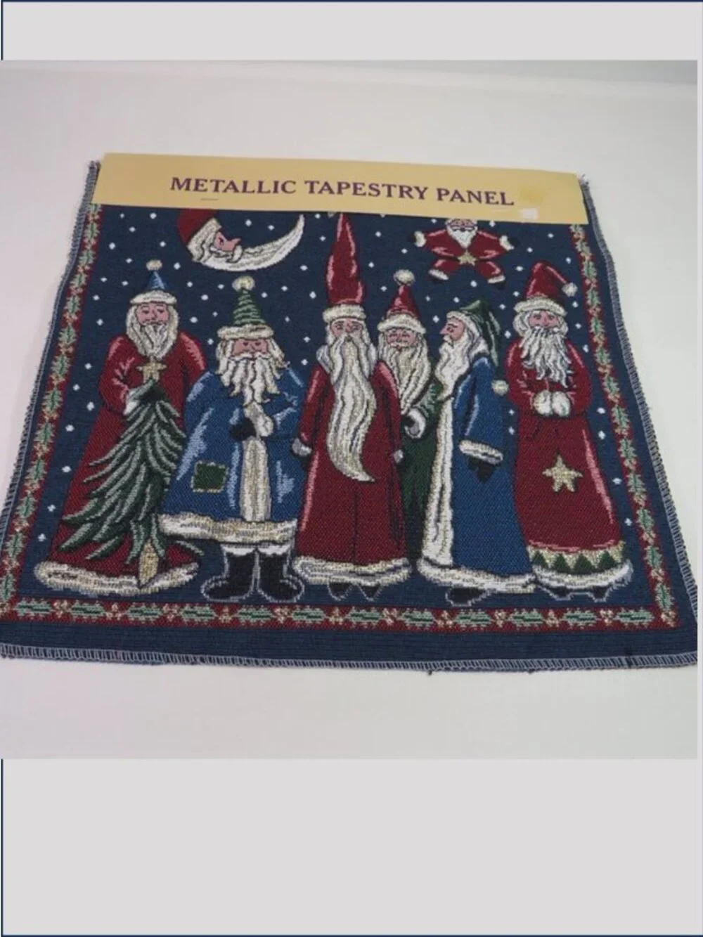 Vintage Santas Around the World Metallic Tapestry 12x12 Panels Pair 2 Moon Night